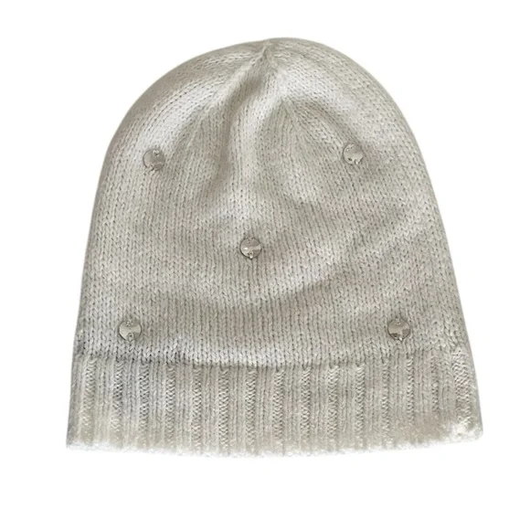 Victoria’s Secret Crystal Rhinestone Off White Knit Beanie Hat, One Size - Picture 5 of 13